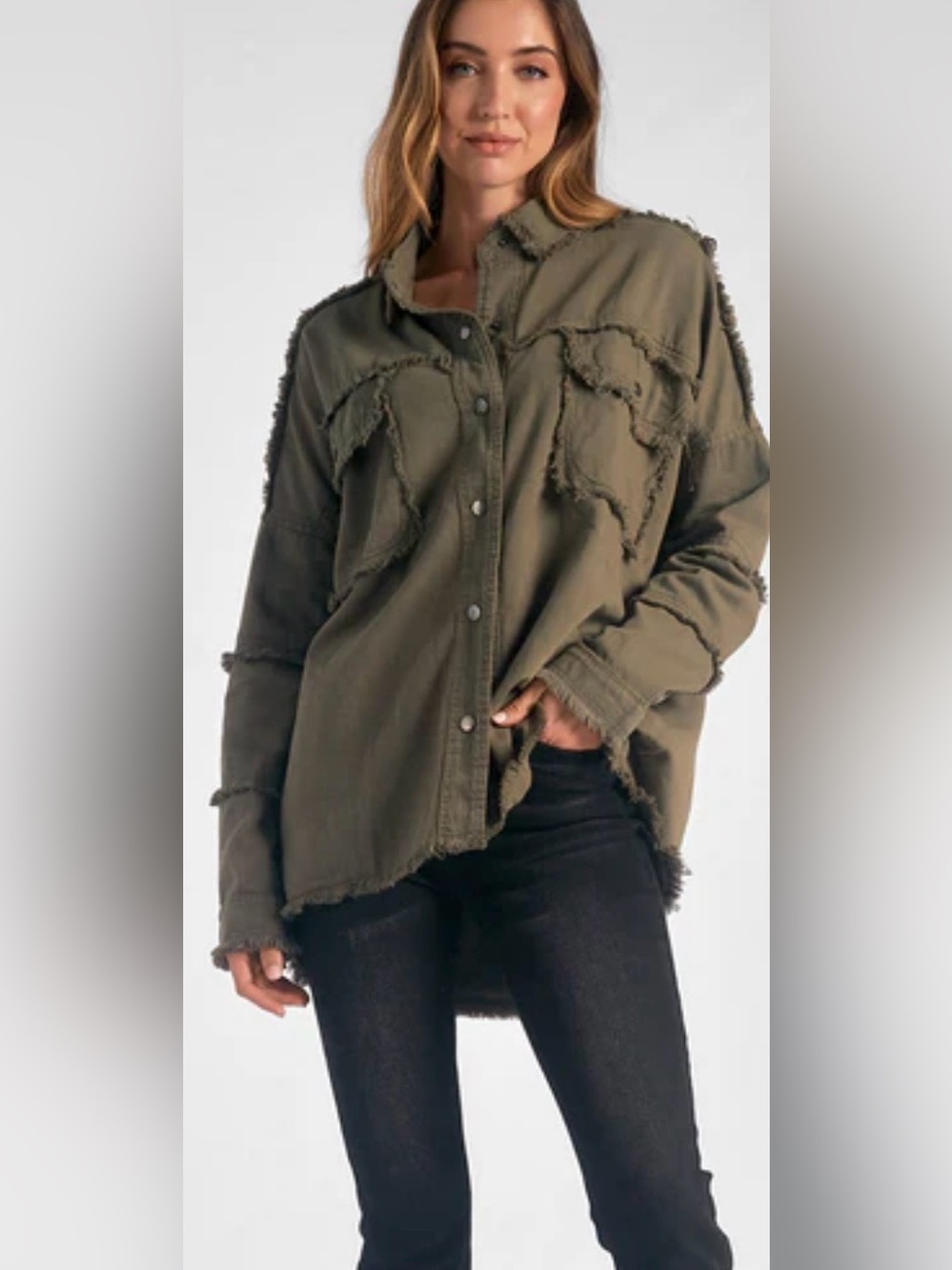 Elan Devan Rock & Roll Oversized Distressed Military Shacket Jacket S - Picture 2 of 10